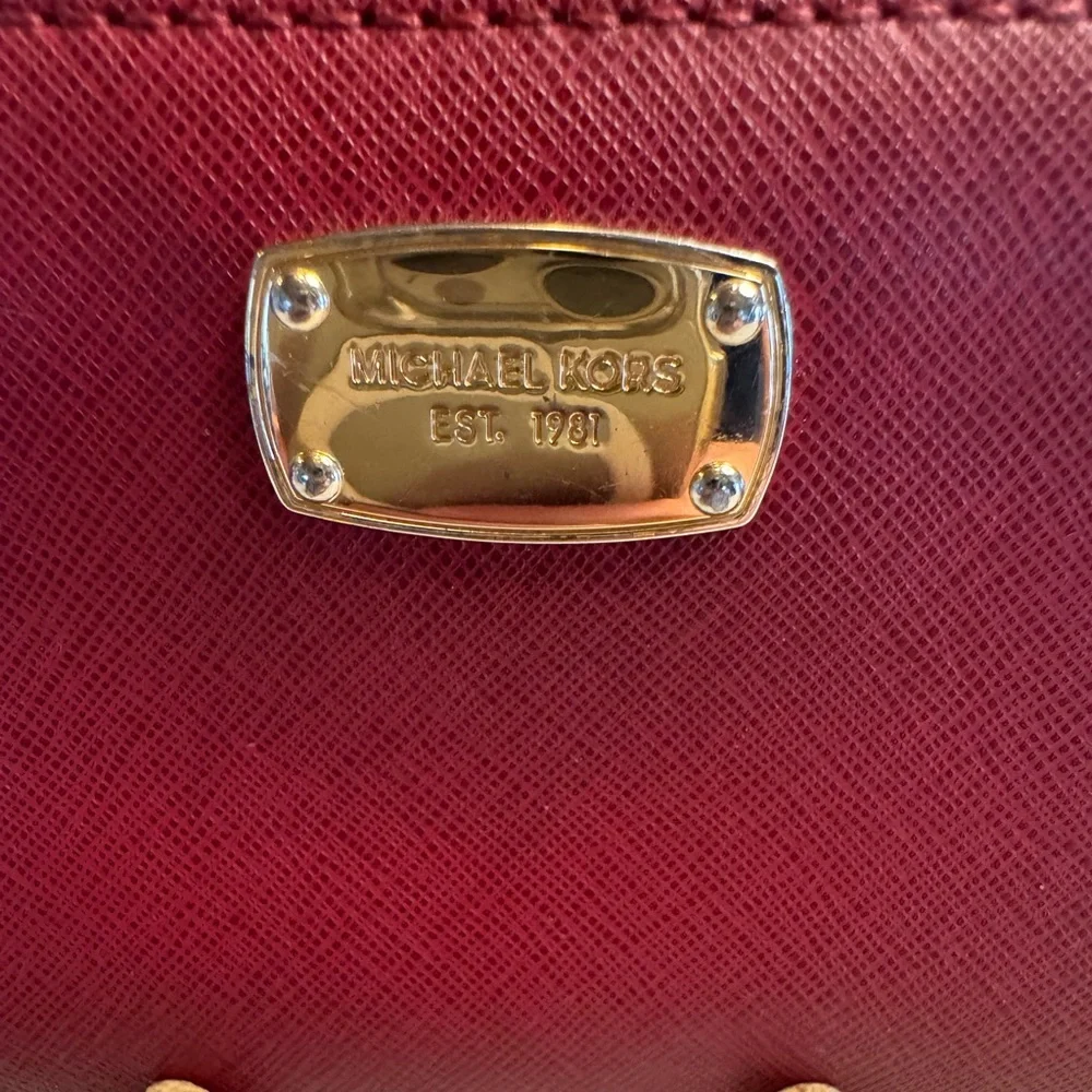 Michael Kors Saffiano Leather Zip-Around Wallet – Raspberry Red